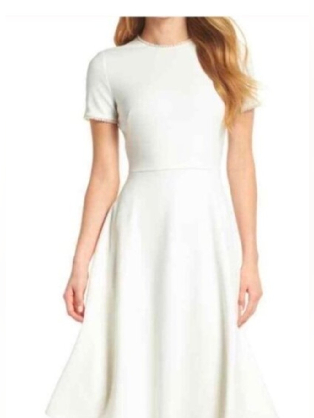 Gal Meets Glam White Reme Short-Sleeve Midi Fit-and-Flare Dress